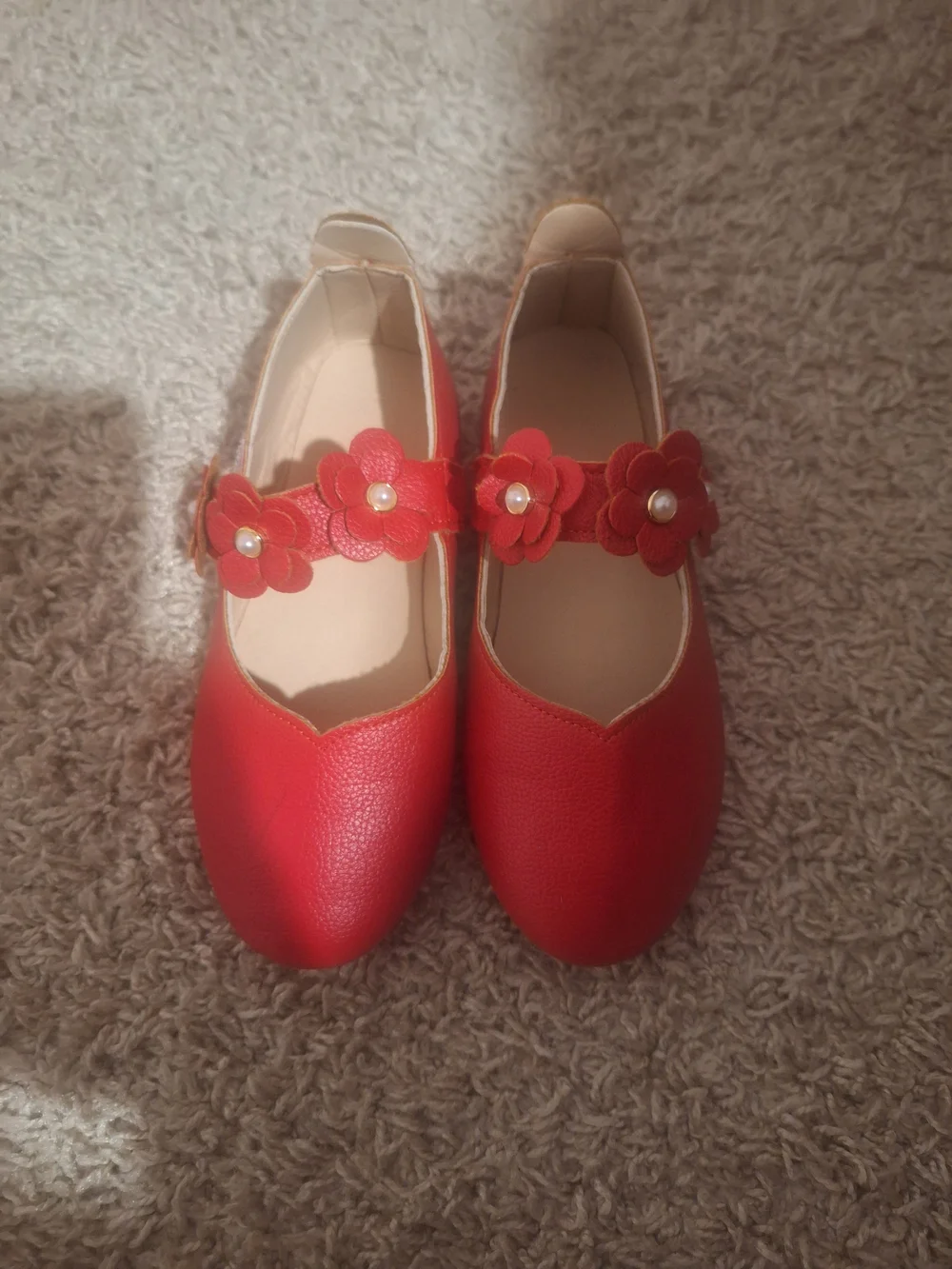 Girls Red Floral Strap Dress Flats